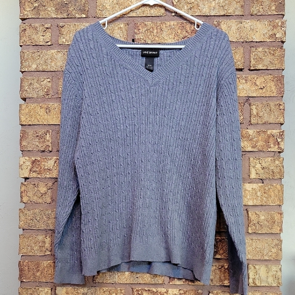Lane Bryant Women's V-Neck Cotton Sweater in Heather Gray Size 18/20